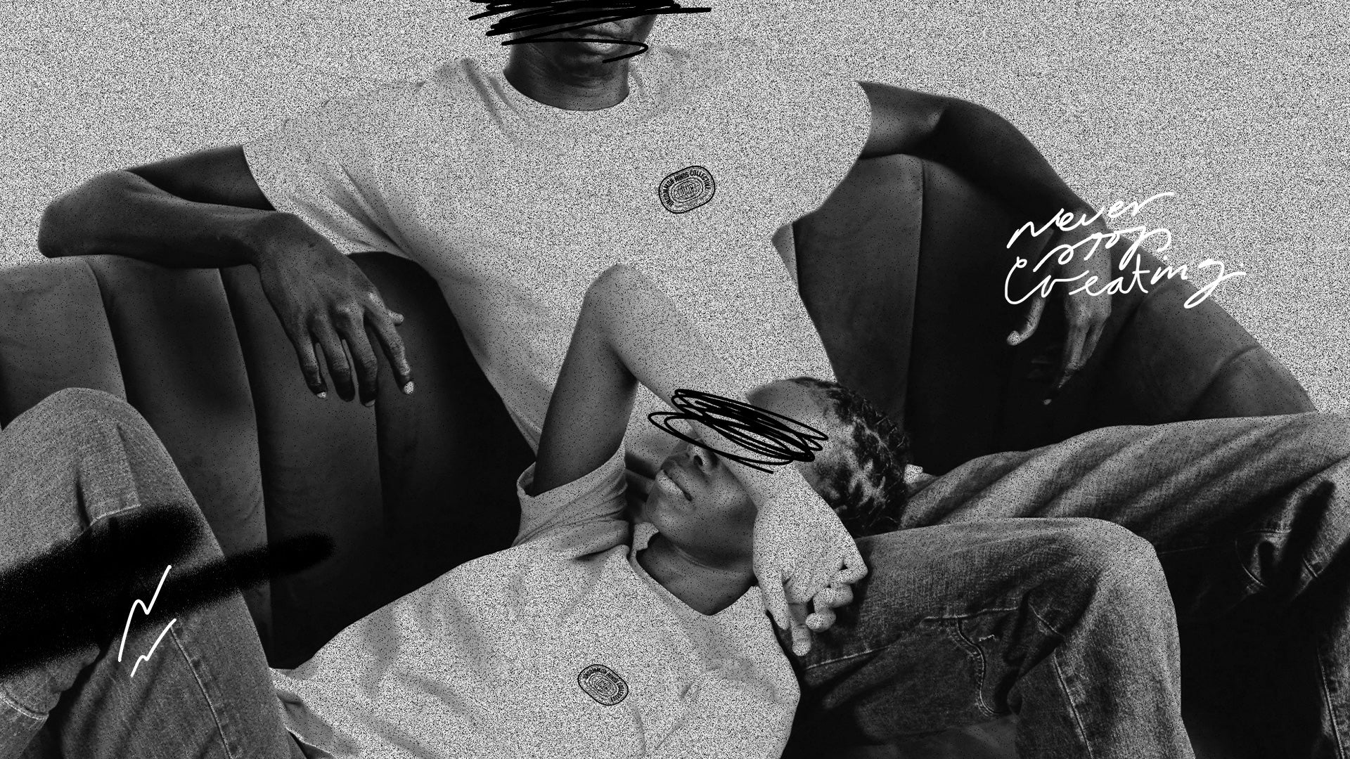 Two men wearing white t-shirts from Uncommon Minds Collective (UMC) clothing brand, showcasing minimalist streetwear style. Casual and trendy fashion for men. Shop UMC for premium white t-shirts.